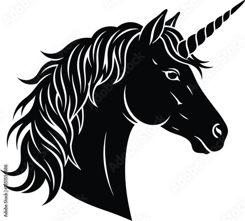 Black horse head silhouette vector illustration of a wild mustang stallion or pony symbol for equestrian farm art and nature design