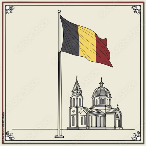 Belgian Flag Waving Proudly Above a Historic European Building.