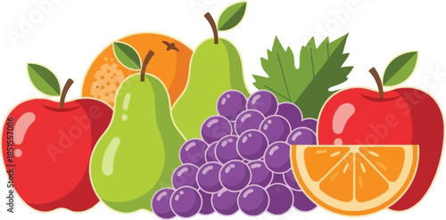 Assorted fruits including apples pears pineapple and grapes on transparent background