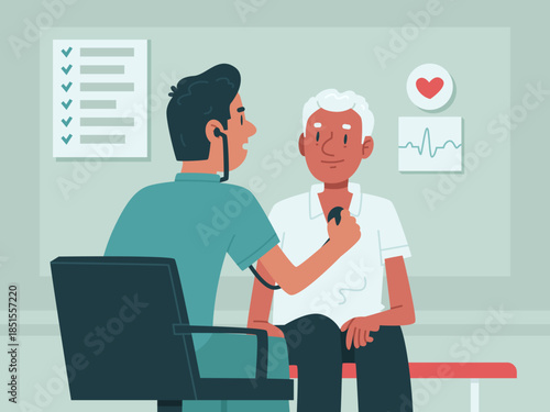Doctor Consulting Elderly Patient Flat Medical Illustration
