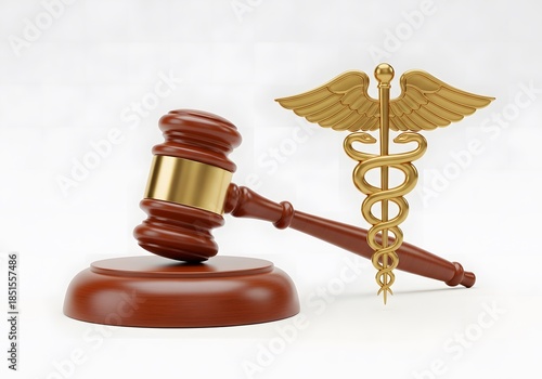 Gavel and caduceus symbol representing healthcare law and legal justice