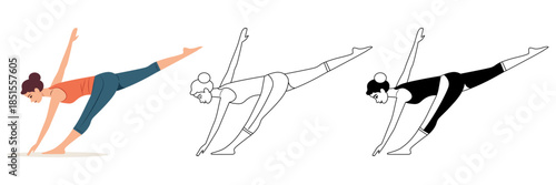 Young Women Performing a Range of Yoga Poses and Gym Exercises in Flat Vector Illustration