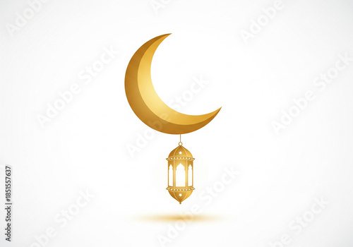 Minimalist Ramadhan Kareem Illustration with Crescent Moon and Lantern on White Background