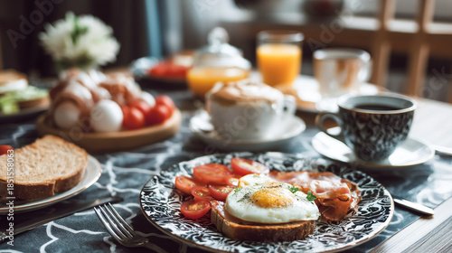 Wallpaper Mural Traditional English Breakfast Spread with Fried Egg, Bacon and Coffee Torontodigital.ca