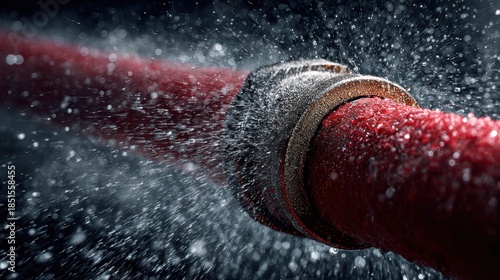 Burst Pipe and Water Spray: Intense image of a burst pipe, water gushing out with considerable force, highlighting the damage and urgency of the situation.