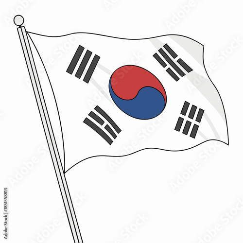 South Korean flag waving on a flagpole.