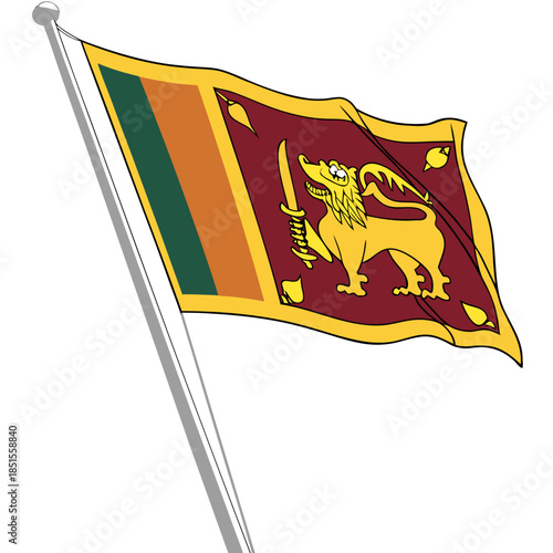 Sri Lanka Flag Waving Proudly on a Pole.