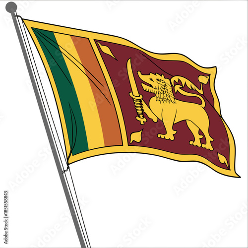 Sri Lanka National Flag Waving Proudly on a Pole.