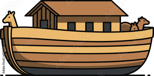 Cartoon noah s ark illustration with animals simple design on transparent background