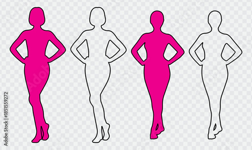 Elegant female silhouette standing with hands on hips, embodying confidence and poise against a clean white background backdrop.