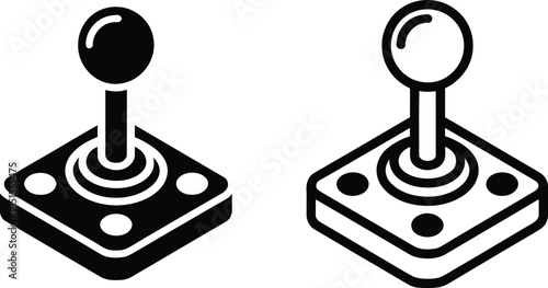 Classic arcade joystick icon set depicting vintage gaming controllers in black and white