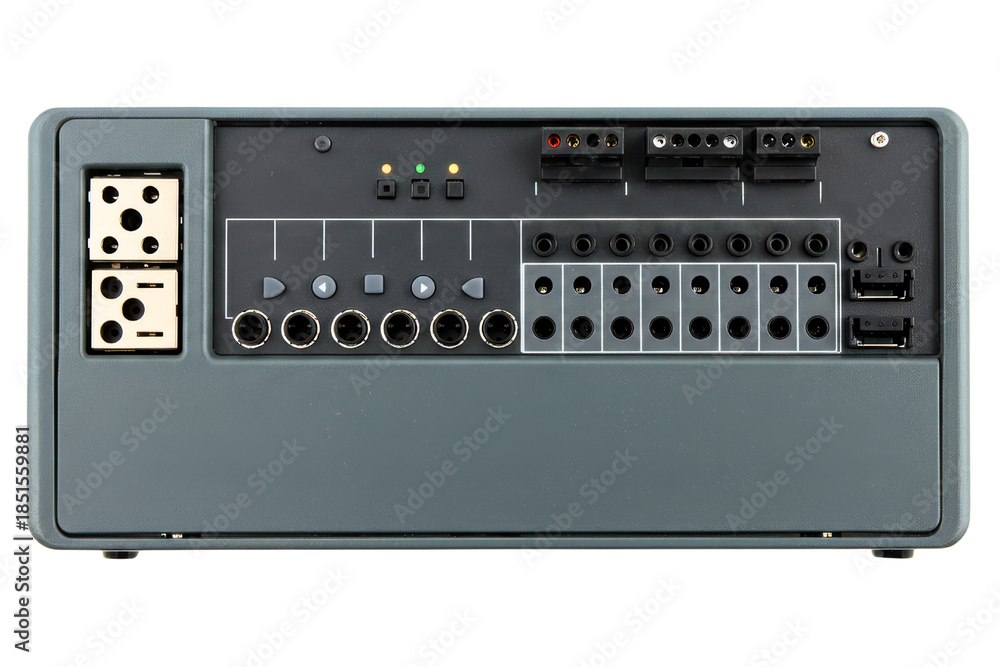 Obraz premium Back panel of electronic device with various ports and connectors on a transparent background