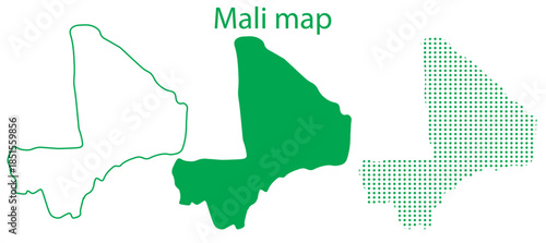 Mali Map Vector Set, West Africa Outline Silhouette Dotted Green Shapes, Mali Country Infographic Template, Editable EPS Mali Geography