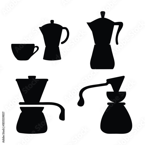 Coffee brewing utensils, moka pot, pour-over, and cup set