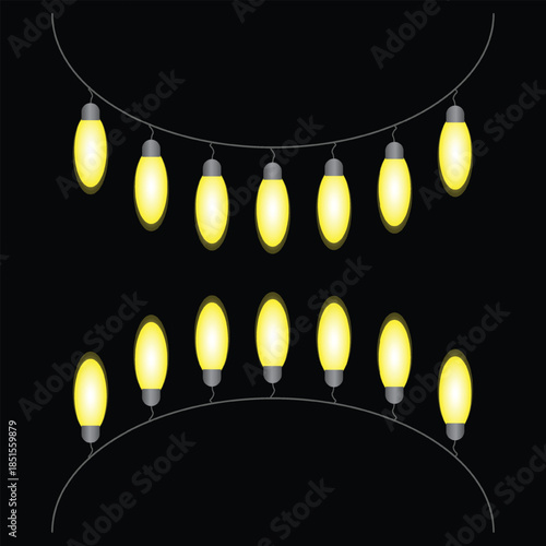 Yellow Festive String Lights on Black Background