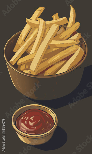 Delicious golden french fries with a side of ketchup.