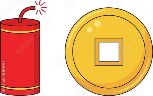 Celebrating Chinese New Year with Lunar Traditions featuring Fireworks and Coins in a Joyful Cultural Scene