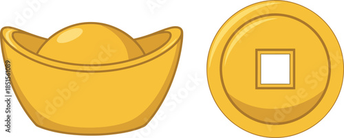 Celebrating Chinese New Year with Lunar Ingots and Gold in a Traditional Bowl