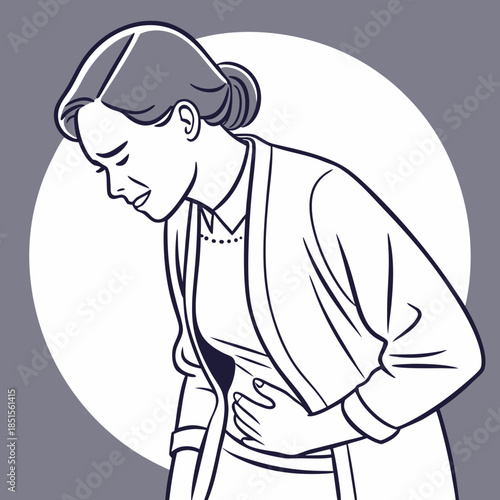 Woman experiencing stomach pain and discomfort.