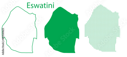 Eswatini Map Vector Set, Southern Africa Outline Silhouette Dotted Green Shapes, Eswatini Country Infographic Template, Editable EPS Eswatini Geography