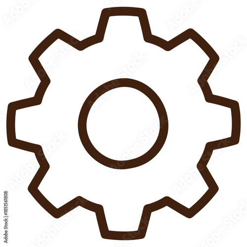 Brown gear icon isolated on transparent background for design and technology concepts