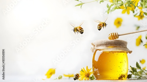 Pure honey jar and dipper high resolution picture