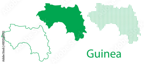 Guinea Map Vector Set, West Africa Outline Silhouette Dotted Green Shapes, Guinea Country Infographic Template, Editable EPS Guinea Geography