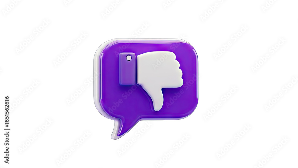Fototapeta premium 3D Thumbs Down Icon in Purple Speech Bubble on White