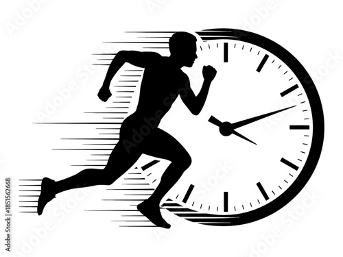 Silhouette runner with clock symbolizing speed, pressure & time management