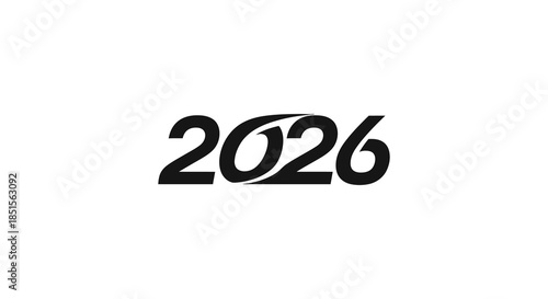 A striking black and white graphic displaying the year two thousand twenty six prominently