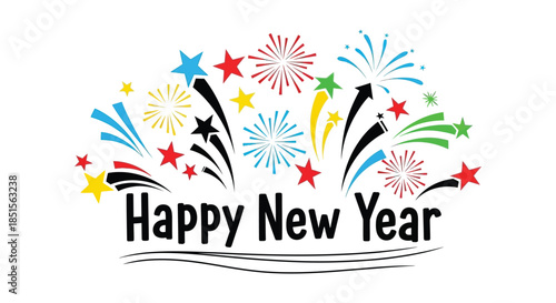 Colorful fireworks and celebratory greetings forming a vibrant happy new year visual design