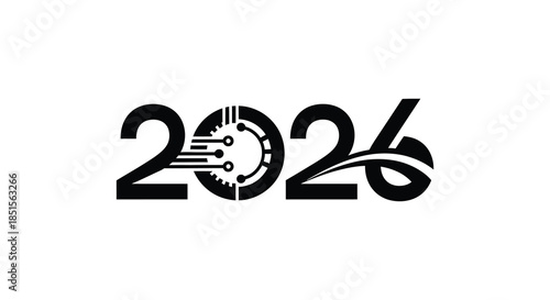The year 2026 is depicted with a futuristic design incorporating a circuit board element