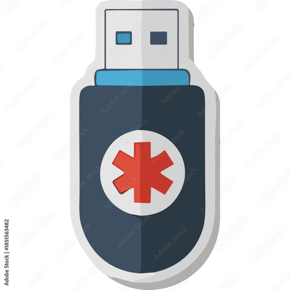 Obraz premium Medical Emergency USB Drive Icon with Star of Life