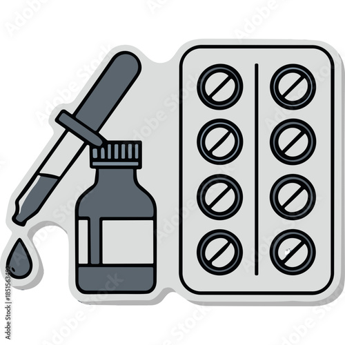 Medical Dropper and Pills Icon: Healthcare, Pharmacy, and Treatment Symbol