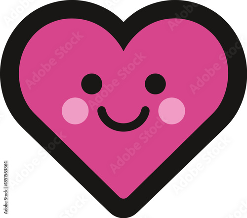 Adorable cheerful pink cartoon heart character with a friendly smiling face and rosy cheeks, a delightful symbol of love, happiness, and affection, perfect for charming designs