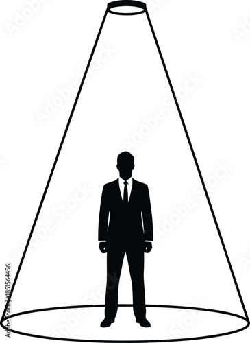 A silhouette of a man standing under a conical shape on transparent background