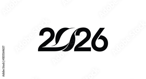 A striking black and white image showcases the year 2026 in a uniquely stylized font