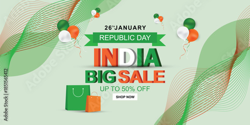 Republic Day Sale banner Design with balloon and shopping bag