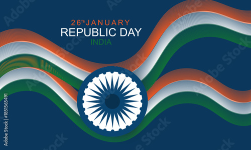 Wave Indian flag and Ashoka chakra for happy republic day background.