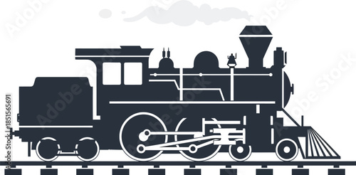 Vintage steam locomotive silhouette illustration with smoke ideal for designs on transparent background