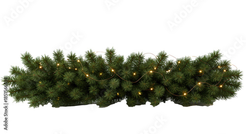 luxuriant seamless fir christmas garland woven with delicate warm micro-led lights, isolated against a transparent studio background with soft shadows. Sophisticated festive atmosphere concept