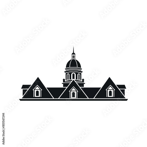 Historic Building with Dome and Dormer Windows.