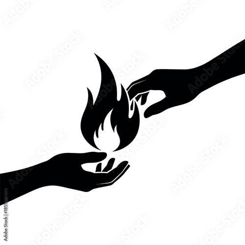 Hands passing a flame of fire from one to another.