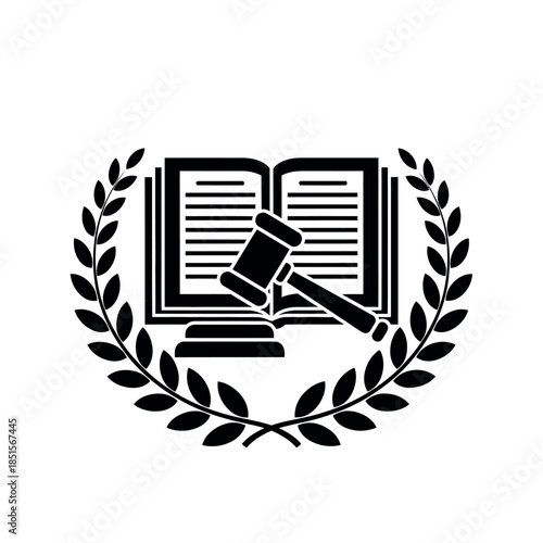 Law and Justice Symbol with Gavel and Open Book.