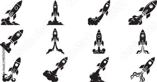 Set of Rocket with smoke icon, Rocket with smoke vector collection