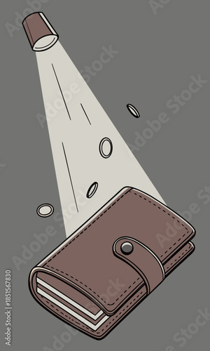 Wallet illuminated by a spotlight symbolizing financial focus and security.