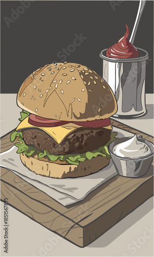 Delicious classic cheeseburger with fresh ingredients and condiments.