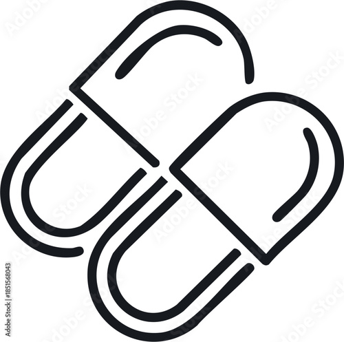 Minimalist outline vector icon of medicine pills, healthcare concept