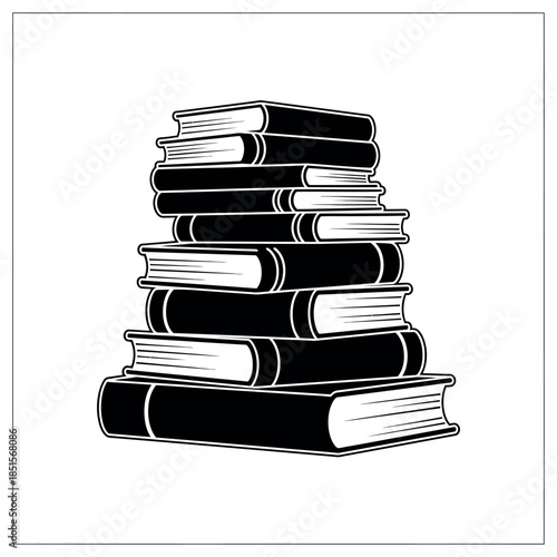 Stack of Books Black and White Illustration.