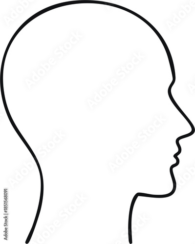 Artistic vector illustration of a black silhouette profile featuring a head with a smile and a brain concept to symbolize human thinking and a business mind idea